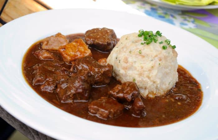 Beef Goulash with Chive Dumpling