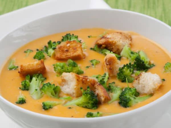 Broccoli Parmesan Soup with Grilled Cheese Croutons